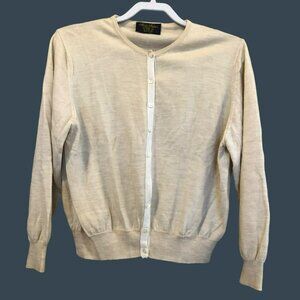 Brooks Brother Womens Ivory 100% Merino Wool Made in Italy LS Cardigan Sweater S